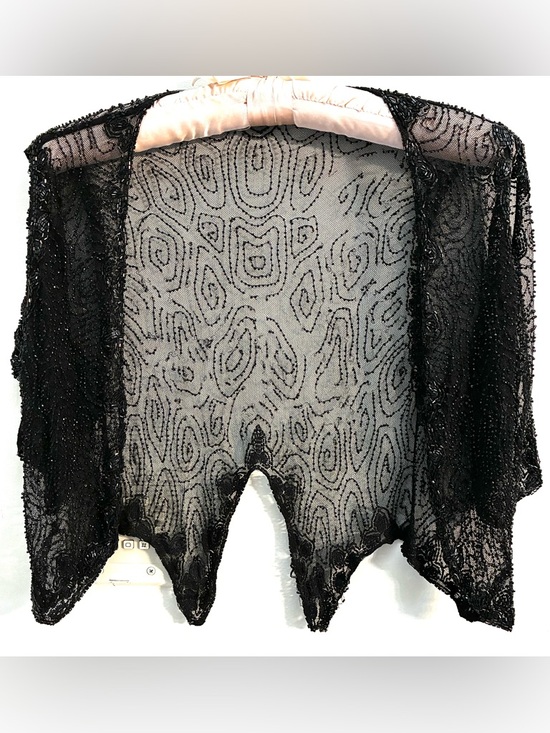 Antique Sweaters - Antique Jet Beaded Shrug, Intricate Design, Art Deco or Victorian mourning style